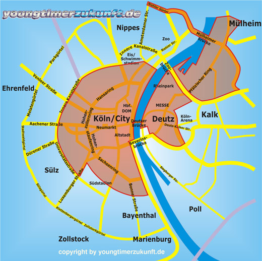Die Umweltzone Klns umfasst die Innenstadt und Kln Deutz sowie Mlheim